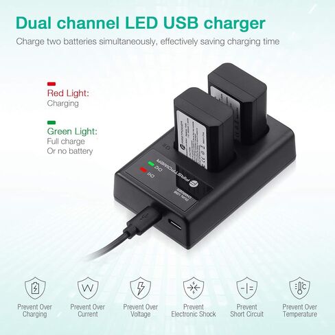 FirstPower NP-FW50 Battery 2-Pack and USB Dual Charger Compatible with Sony A6000 A6300 A6400 A6500 A7 A7II A7RII A7SII A7S A7S2 A7R A7R2 A5100 A5000 RX10 RX10II III Cameras in Kuwait