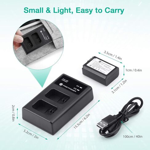 FirstPower NP-FW50 Battery 2-Pack and USB Dual Charger Compatible with Sony A6000 A6300 A6400 A6500 A7 A7II A7RII A7SII A7S A7S2 A7R A7R2 A5100 A5000 RX10 RX10II III Cameras in Kuwait