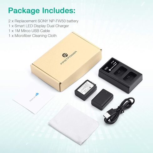 FirstPower NP-FW50 Battery 2-Pack and USB Dual Charger Compatible with Sony A6000 A6300 A6400 A6500 A7 A7II A7RII A7SII A7S A7S2 A7R A7R2 A5100 A5000 RX10 RX10II III Cameras in Kuwait