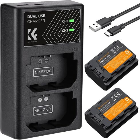 K&F CONCEPT NP-FZ100 2280mAH Battery and Dual Slot Charger Set for Sony A7iii, A7iv, A7C, A6700, A6600, ZV-E1, ZV-E10ii, FX3, FX30, A9, Alpha 9, Alpha 9S, A9S, A7R3, A7R4 Camera Batteries in Saudi Arabia