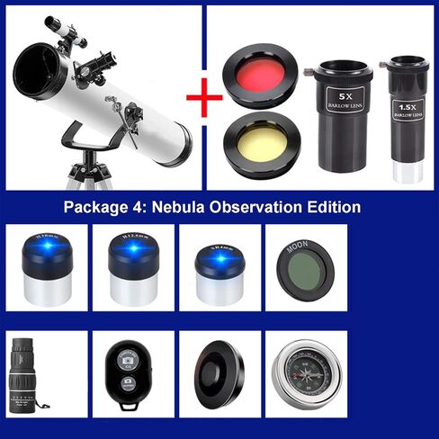 ARCH 114mm Reflective Telescope with Tripod & Planetary Mirror for Kids & Astronomy Beginners, Portable Telescope with 3 Magnification Eyepieces (Color : Package 7) in Kuwait