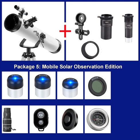 ARCH 114mm Reflective Telescope with Tripod & Planetary Mirror for Kids & Astronomy Beginners, Portable Telescope with 3 Magnification Eyepieces (Color : Package 7) in Kuwait