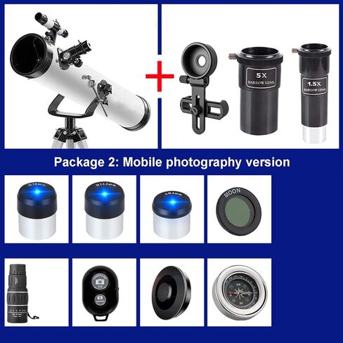 ARCH 114mm Reflective Telescope with Tripod & Planetary Mirror for Kids & Astronomy Beginners, Portable Telescope with 3 Magnification Eyepieces (Color : Package 7) in Kuwait