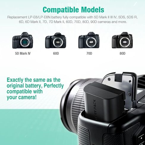 FirstPower LP-E6 LP-E6N Batteries and Dual USB Charger Compatible with Canon EOS 5D Mark II III IV, 5DS, 5DS R, 6D, 6D Mark II, 7D, 7D Mark II, 60D, 70D, 80D, 90D, R, R5, C700, XC10, XC15 in Kuwait