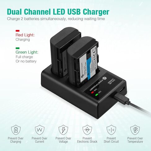 FirstPower LP-E6 LP-E6N Batteries and Dual USB Charger Compatible with Canon EOS 5D Mark II III IV, 5DS, 5DS R, 6D, 6D Mark II, 7D, 7D Mark II, 60D, 70D, 80D, 90D, R, R5, C700, XC10, XC15 in Kuwait