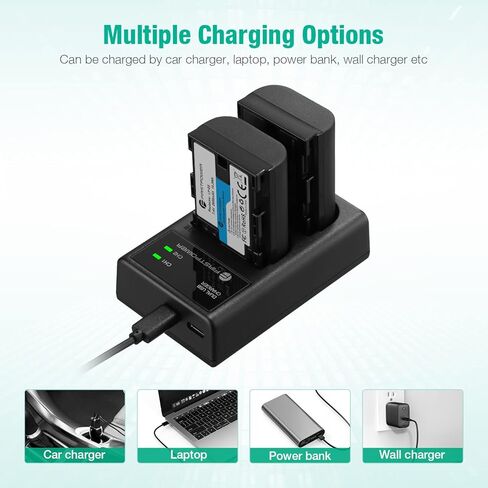 FirstPower LP-E6 LP-E6N Batteries and Dual USB Charger Compatible with Canon EOS 5D Mark II III IV, 5DS, 5DS R, 6D, 6D Mark II, 7D, 7D Mark II, 60D, 70D, 80D, 90D, R, R5, C700, XC10, XC15 in Kuwait
