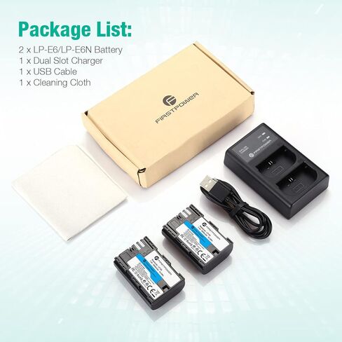 FirstPower LP-E6 LP-E6N Batteries and Dual USB Charger Compatible with Canon EOS 5D Mark II III IV, 5DS, 5DS R, 6D, 6D Mark II, 7D, 7D Mark II, 60D, 70D, 80D, 90D, R, R5, C700, XC10, XC15 in Kuwait
