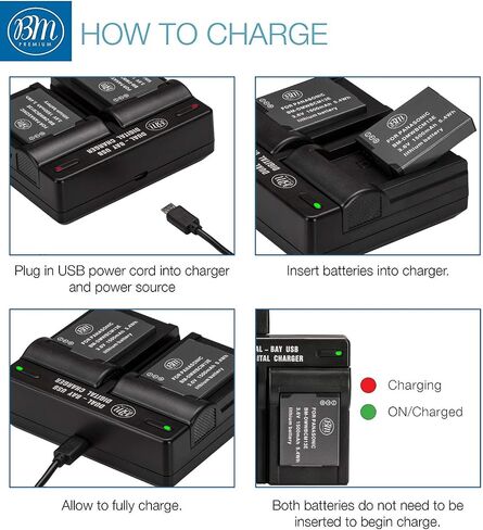 BM 2 Pack of DMW-BCM13E Batteries and Dual Battery Charger for Panasonic Lumix DC-TS7,DMC-FT5A, LZ40, TS5, TS6, TZ37, TZ40, TZ41, TZ55, TZ60, ZS27, ZS30, DMC-ZS35, DMC-ZS40, DMC-ZS45, DMC-ZS50 Camera in Saudi Arabia