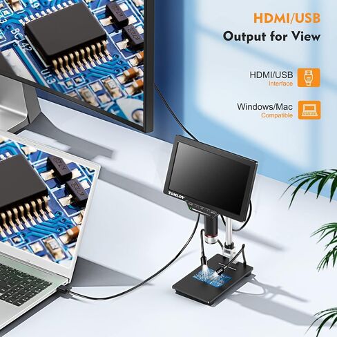 TOMLOV DM602 Flex Digital Soldering Microscope 2000x, 10.1" HDMI Microscope with 3 Lens, Coin Microscope with Ring Light +TOMLOV DM202 HDMI Digital Microscope,Coin Microscope with Screen for Adults in Saudi Arabia