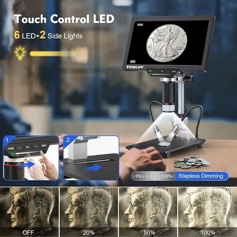 TOMLOV DM602 Flex Digital Soldering Microscope 2000x, 10.1" HDMI Microscope with 3 Lens, Coin Microscope with Ring Light +TOMLOV DM202 HDMI Digital Microscope,Coin Microscope with Screen for Adults in Saudi Arabia