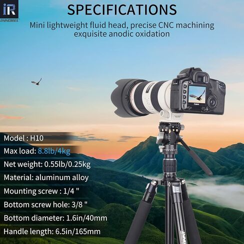 INNOREL H10 Lightweight Mini Tripod Fluid Video Head 360 Panoramic CNC Hydralic Damping Video Head with Arca Swiss Q.R.Plate Phone Clip for DSLR Camera Camcorder Phone Tripod Monopod Load 8.8lb/4kg in Kuwait