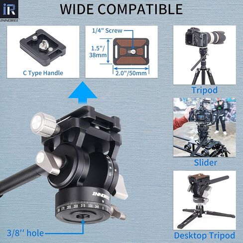 INNOREL H10 Lightweight Mini Tripod Fluid Video Head 360 Panoramic CNC Hydralic Damping Video Head with Arca Swiss Q.R.Plate Phone Clip for DSLR Camera Camcorder Phone Tripod Monopod Load 8.8lb/4kg in Kuwait