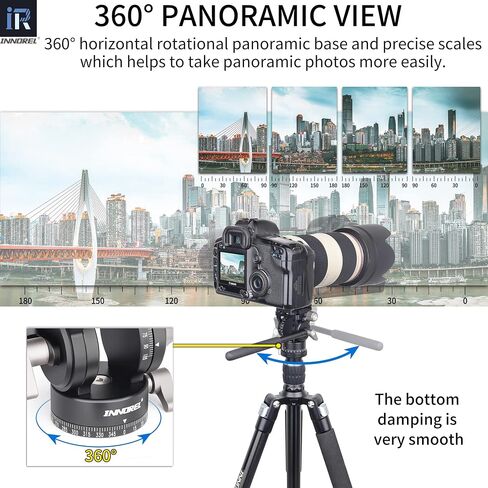 INNOREL H10 Lightweight Mini Tripod Fluid Video Head 360 Panoramic CNC Hydralic Damping Video Head with Arca Swiss Q.R.Plate Phone Clip for DSLR Camera Camcorder Phone Tripod Monopod Load 8.8lb/4kg in Kuwait