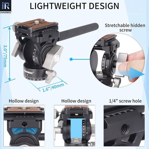 INNOREL H10 Lightweight Mini Tripod Fluid Video Head 360 Panoramic CNC Hydralic Damping Video Head with Arca Swiss Q.R.Plate Phone Clip for DSLR Camera Camcorder Phone Tripod Monopod Load 8.8lb/4kg in Kuwait