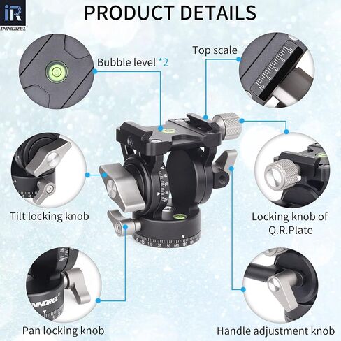 INNOREL H10 Lightweight Mini Tripod Fluid Video Head 360 Panoramic CNC Hydralic Damping Video Head with Arca Swiss Q.R.Plate Phone Clip for DSLR Camera Camcorder Phone Tripod Monopod Load 8.8lb/4kg in Kuwait