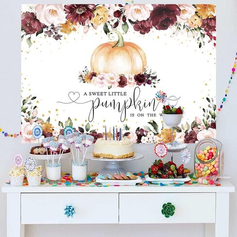 Mocsicka Burgundy Fall Pumpkin Baby Shower Backdrop Girl Autumn Baby Shower Background Little Pumpkin Baby Shower Party Decorations Banner Photo Studio Props (5x3ft) in Saudi Arabia