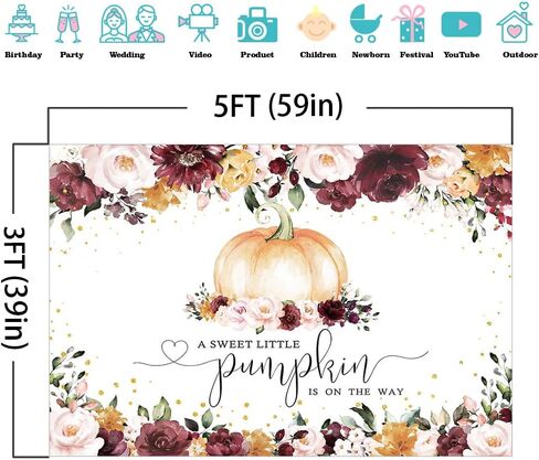 Mocsicka Burgundy Fall Pumpkin Baby Shower Backdrop Girl Autumn Baby Shower Background Little Pumpkin Baby Shower Party Decorations Banner Photo Studio Props (5x3ft) in Saudi Arabia