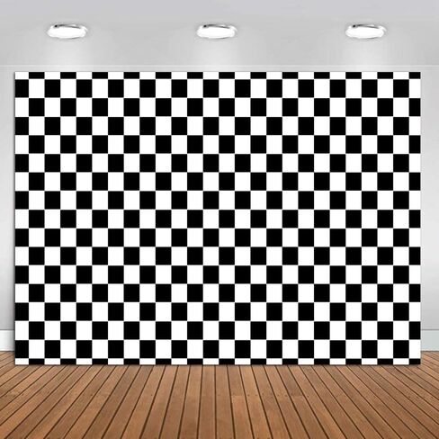 Cosplay Party Banner Checkered Flag Photography Backdrop Vinyl 7x5ft Photo Background White and Black Racing Checker Texture Grid Birthday Chess Board Decoration Supplies Photo Booth Studio Props in Saudi Arabia