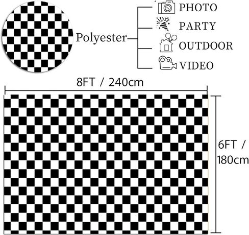 Cosplay Party Banner Checkered Flag Photography Backdrop Vinyl 7x5ft Photo Background White and Black Racing Checker Texture Grid Birthday Chess Board Decoration Supplies Photo Booth Studio Props in Saudi Arabia