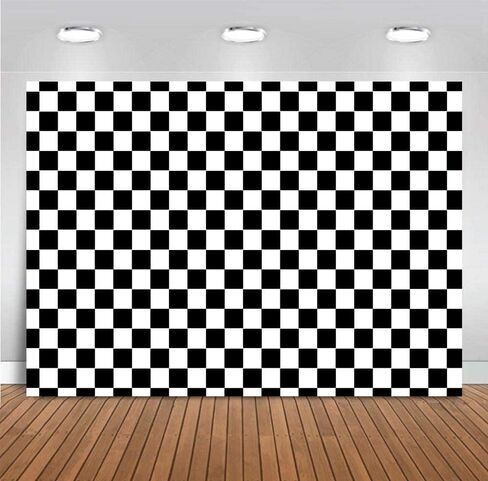Cosplay Party Banner Checkered Flag Photography Backdrop Vinyl 7x5ft Photo Background White and Black Racing Checker Texture Grid Birthday Chess Board Decoration Supplies Photo Booth Studio Props in Saudi Arabia