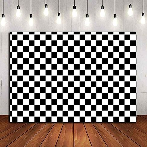 Cosplay Party Banner Checkered Flag Photography Backdrop Vinyl 7x5ft Photo Background White and Black Racing Checker Texture Grid Birthday Chess Board Decoration Supplies Photo Booth Studio Props in Saudi Arabia
