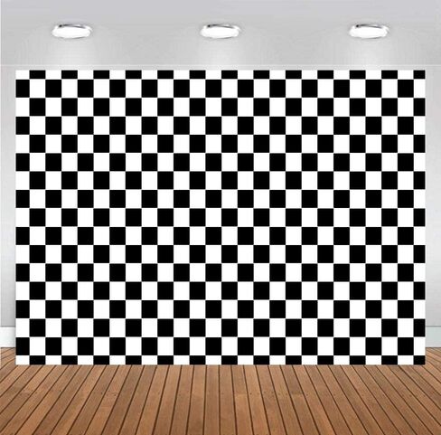Cosplay Party Banner Checkered Flag Photography Backdrop Vinyl 7x5ft Photo Background White and Black Racing Checker Texture Grid Birthday Chess Board Decoration Supplies Photo Booth Studio Props in Saudi Arabia