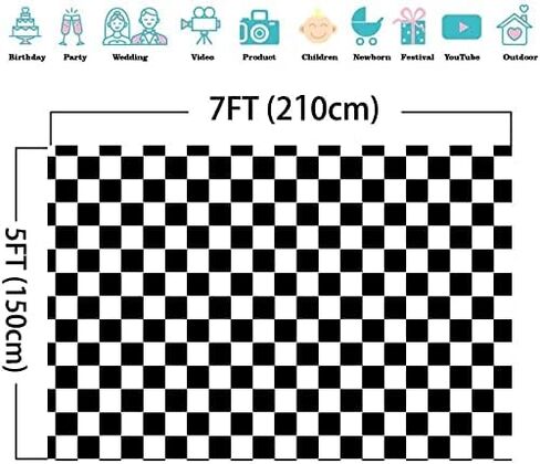 Cosplay Party Banner Checkered Flag Photography Backdrop Vinyl 7x5ft Photo Background White and Black Racing Checker Texture Grid Birthday Chess Board Decoration Supplies Photo Booth Studio Props in Saudi Arabia