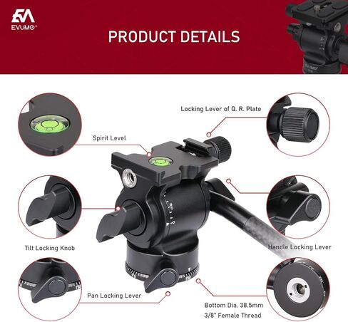 H3 Mini Fluid Video Tripod Head, 360° Panoramic Compact Lightweight Camera Video Head for Tripod DSLR Camcorder Telescope, with Quick Release Plates & Detachable Handle, Max Load 8.8lbs/4.0kg in Saudi Arabia