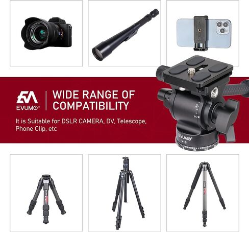 H3 Mini Fluid Video Tripod Head, 360° Panoramic Compact Lightweight Camera Video Head for Tripod DSLR Camcorder Telescope, with Quick Release Plates & Detachable Handle, Max Load 8.8lbs/4.0kg in Saudi Arabia
