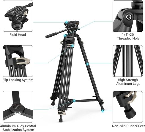 SmallRig AD-01 Video Tripod, 73" Heavy Duty Tripod with 360 Degree Fluid Head and Quick Release Plate for DSLR, Camcorder, Cameras 3751 in Saudi Arabia