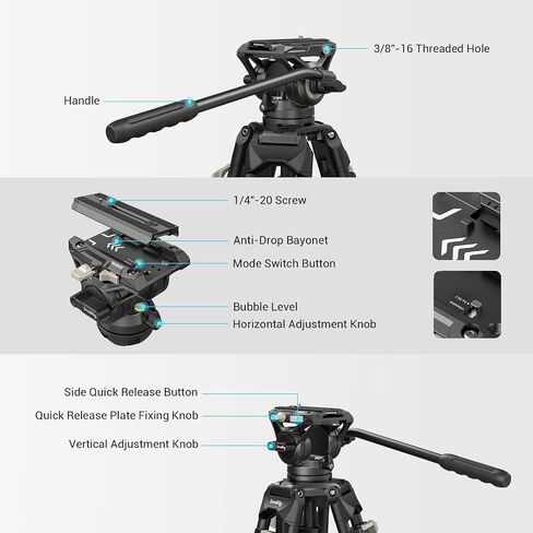 SmallRig AD-01 Video Tripod, 73" Heavy Duty Tripod with 360 Degree Fluid Head and Quick Release Plate for DSLR, Camcorder, Cameras 3751 in Saudi Arabia