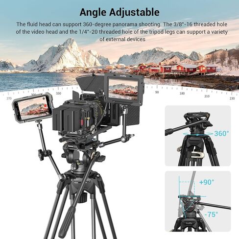 SmallRig AD-01 Video Tripod, 73" Heavy Duty Tripod with 360 Degree Fluid Head and Quick Release Plate for DSLR, Camcorder, Cameras 3751 in Saudi Arabia