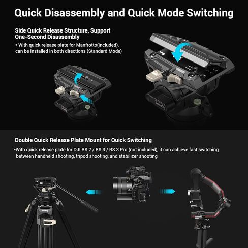 SmallRig AD-01 Video Tripod, 73" Heavy Duty Tripod with 360 Degree Fluid Head and Quick Release Plate for DSLR, Camcorder, Cameras 3751 in Saudi Arabia