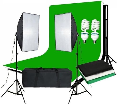 Photo Studio Softbox Continuous Lighting Kit Background Soft Box Light Stand+ 3 Backdrops + 2 * 2M Backdrop Support Kit in Saudi Arabia