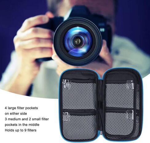 Asixxsix 9 Pockets Filter Pouch, Professional Photography Filter Case Bag Supports Filters from 30mm to 82mm, 1.18 to 3.23in, Multipurpose Filter Holder with Strap for Filters, Memory Cards in Kuwait