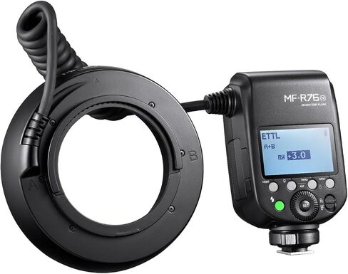 Godox MF-R76N TTL LED حلقة فلاش صغيرة، CCT 5900K 550 طاقة كاملة، 76Ws HSS 2.4G 0.1-1s وقت إعادة التدوير أنابيب فلاش مزدوجة Speedlight وحلقات محول شاشة LCD لنيكون Caremas in Saudi Arabia