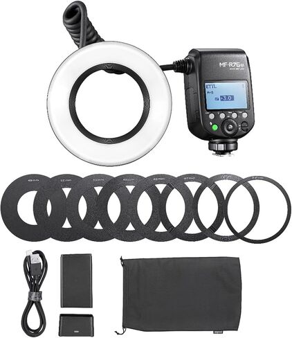 Godox MF-R76N TTL LED حلقة فلاش صغيرة، CCT 5900K 550 طاقة كاملة، 76Ws HSS 2.4G 0.1-1s وقت إعادة التدوير أنابيب فلاش مزدوجة Speedlight وحلقات محول شاشة LCD لنيكون Caremas in Saudi Arabia