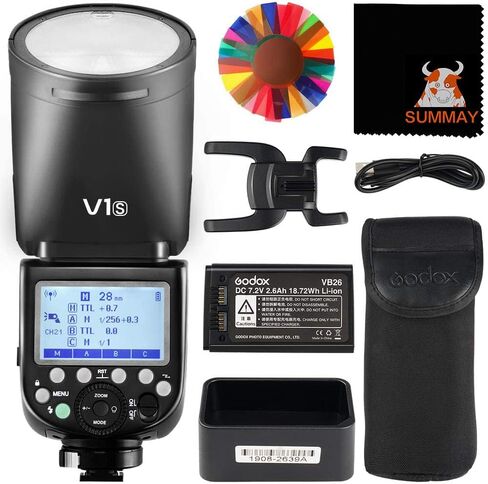 فلاش كاميرا GODOX V1-S TTL مستدير الرأس 2 وات LED، مزامنة عالية السرعة 1/8000 ثانية، فلاش طاقة كامل 480، درجة حرارة اللون 5600 ± 200 كلفن، قفل سريع التحرير، مناسب لكاميرات سلسلة سوني in Saudi Arabia