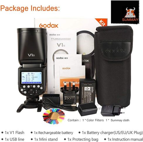 فلاش كاميرا GODOX V1-S TTL مستدير الرأس 2 وات LED، مزامنة عالية السرعة 1/8000 ثانية، فلاش طاقة كامل 480، درجة حرارة اللون 5600 ± 200 كلفن، قفل سريع التحرير، مناسب لكاميرات سلسلة سوني in Saudi Arabia