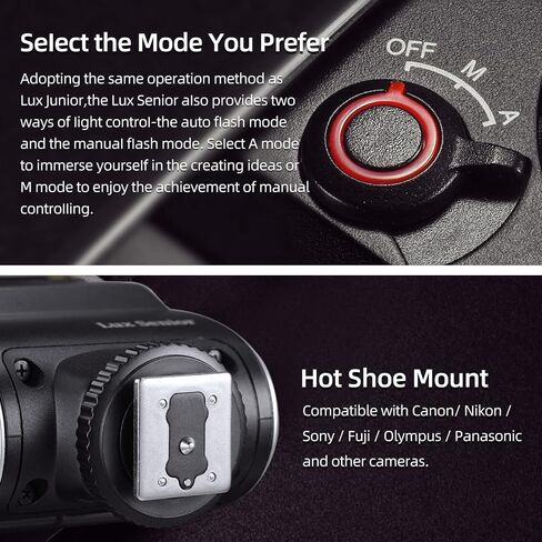 Godox Lux Senior Retro Flash with Rechargeable Battery, Portable and Stylish, Color Temperature 6000K±200K, Suitable for Most hot Shoe Cameras on The Market in Saudi Arabia