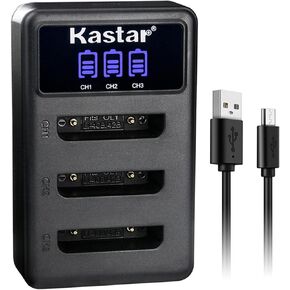 Kastar LCD Triple USB Battery Charger Compatible with Sanyo Xacti VPC-T1495, Xacti VPC-T1496, Xacti VPC-TP1000, HP (Hewlett Packard) PW460t PW550z SW450, Minolta MN12Z Digital Camera in Saudi Arabia