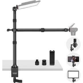 NEEWER Tabletop Overhead Camera Mount Stand with 2 Section Telescopic Extension Arm, Phone Holder, Ball Heads, Screw Adapters, Desk Light Stand for Camera, Phone, Webcam, Ring Light, TL253A+DS001