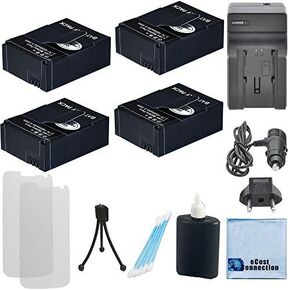 4 GoPro Hero3, Hero3+ High-Capacity Replacement 1500mAh Batteries | AHDBT-201, AHDBT-301, AHDBT-302 + AC/DC Turbo Charger with Travel Adapter + Complete Deluxe Starter Kit for GoPro Hero 3 Camera in Saudi Arabia