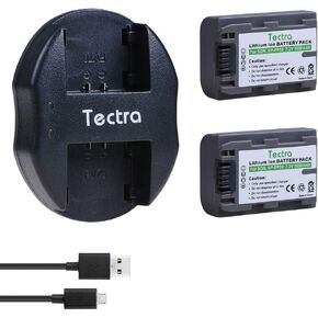 Tectra 2-Pack NP-FP50 Battery + LCD Dual Charger for Sony NP-FP30 NP-FP60 NP-FP70 DCR-DVD103 DCR-DVD105 DCR-DVD203 DCR-DVD205 DCR-DVD305 DCR-DVD92 DCR-HC20 DCR-HC21 HandyCams in Kuwait