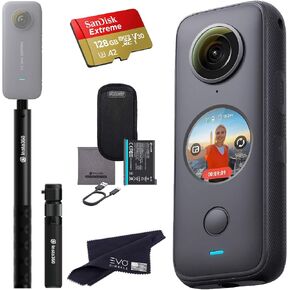 Insta360 ONE X2 360 Camera with Touchscreen - 5.7K30 360 Video, Front Steady Cam Mode, 18MP 360 Photo + InstaPano | Bundle Includes Bullet Time Kit & 128GB Memory Card (3 Items) in Saudi Arabia