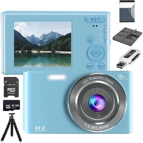 Acuvar 44MP Compact Point and Shoot Digital Camera, 16X Digital Zoom, 2.4 Inch Screen & 32GB SD Card, Vlogging Camera for Kids Teens Students Boys Girls Seniors (Black)