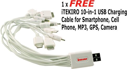مجموعة شاحن بطارية السيارة iTEKIRO AC Wall DC لهواتف Samsung SMX-C200UN SMX-C20BN SMX-C20LN SMX-C20RN SMX-C20RN/XAA + كابل شحن USB 10 في 1 من iTEKIRO in Kuwait