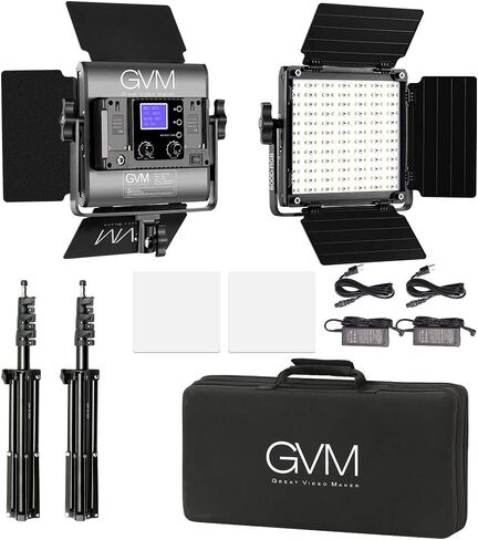 GVM RGB Led Video Light, 2PCS Video Lighting Kit with APP Control, 40W Photography Lighting Led Panel Light with 8 Kinds of The Scene Lights for Studio YouTube, 3200K-5600K, CRI 97+ in Kuwait