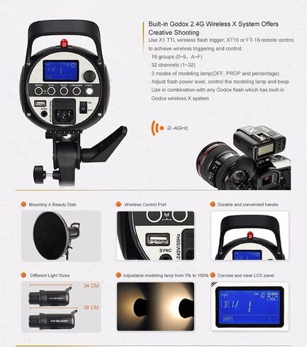 Godox SK400II 2Pcs 800Ws Studio Strobe Flash Monolight Light, Built-in 2.4G Wireless X System, GN65 5600K AC100-120V/60Hz for Studio Shooting, with XT-16 / Softbox / 2M Light Stand / 5-in-1 Reflectors in Saudi Arabia