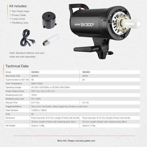 Godox SK400II 2Pcs 800Ws Studio Strobe Flash Monolight Light, Built-in 2.4G Wireless X System, GN65 5600K AC100-120V/60Hz for Studio Shooting, with XT-16 / Softbox / 2M Light Stand / 5-in-1 Reflectors in Saudi Arabia